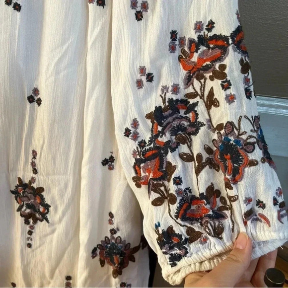 Free People Womens Ivory Oxford Embroidered Mini Dress Floral Gauze Sz S $129 - Picture 7 of 14